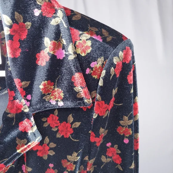 Vtg 90s Melissa Harper Velvet Dark Floral Blazer Women 12 Whimsigoth Cottagecore - Picture 3 of 14